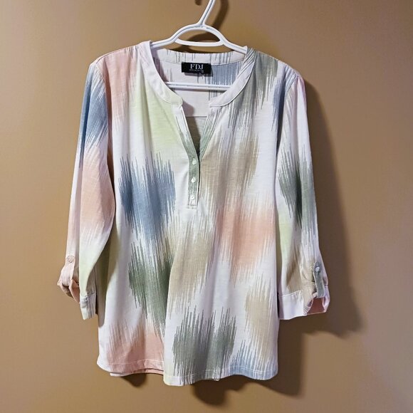 FDJ cozy soft jersey knit w/3 quarter sleeve pastel colours Sz L - XL Nearly New - Picture 7 of 13